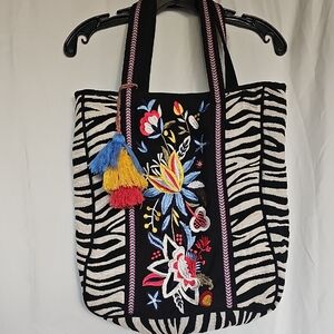 2 Chic Black and White Zebra Shoulder Bag with Colorful Embroidery